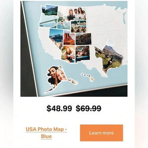 [NEW] USA Photo Map - Unframed - Blue Photo Collage 24x36 for travelers etc